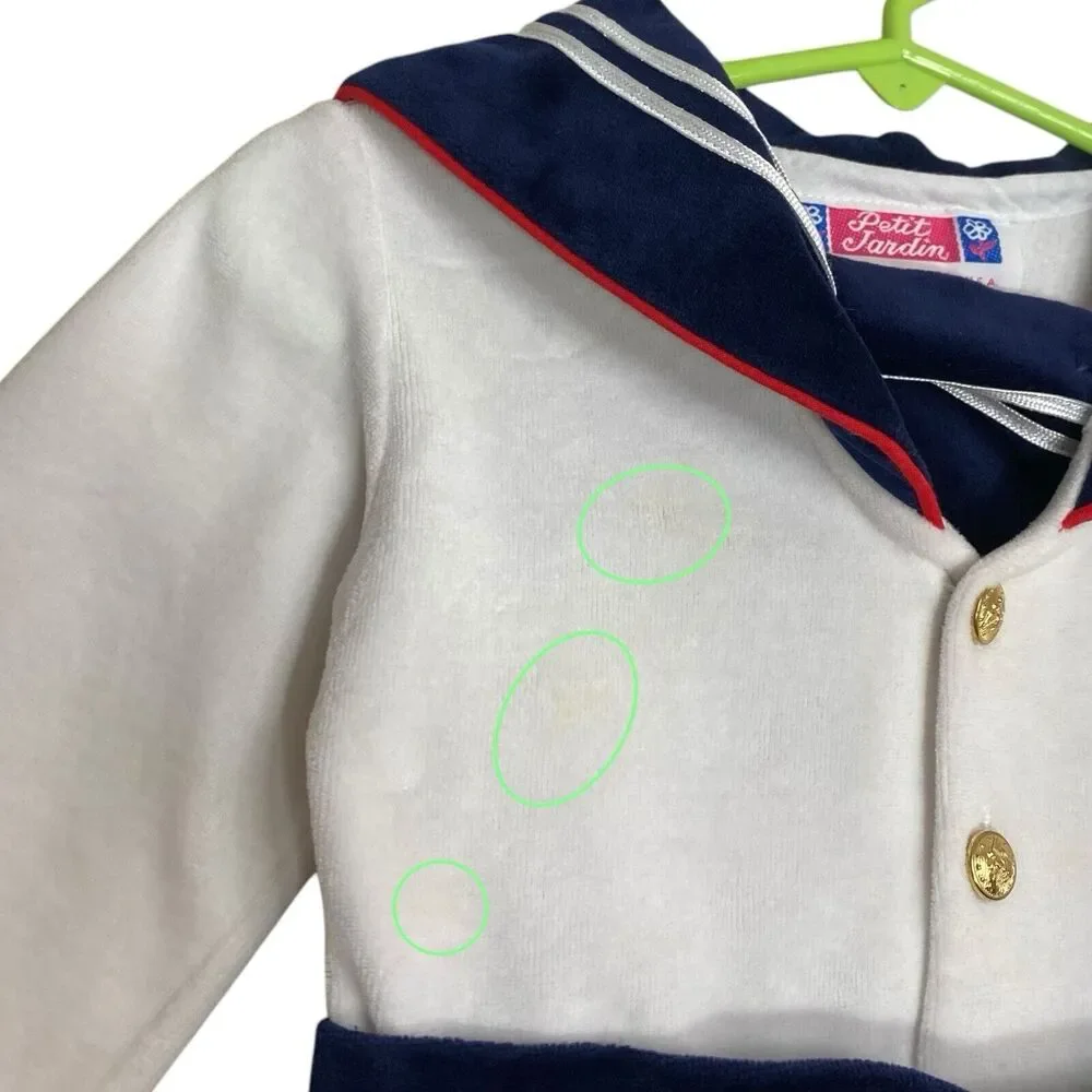 Vtg Childrens Navy Sailor Outfit Velour Nautical Velvet Mashtex Petit Jardin